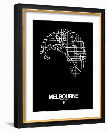 Melbourne Street Map Black-NaxArt-Framed Art Print