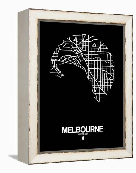 Melbourne Street Map Black-NaxArt-Framed Stretched Canvas