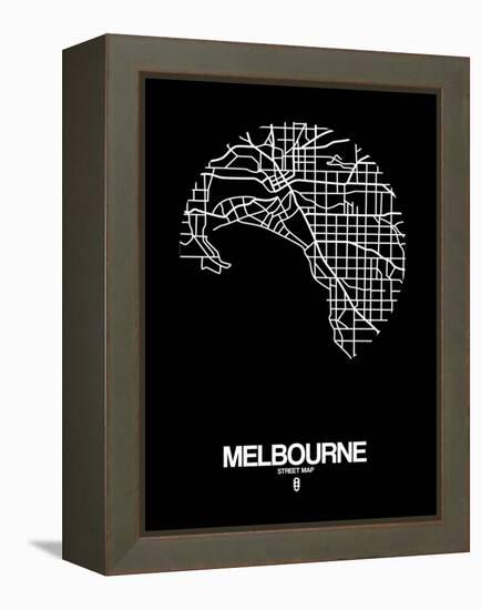 Melbourne Street Map Black-NaxArt-Framed Stretched Canvas