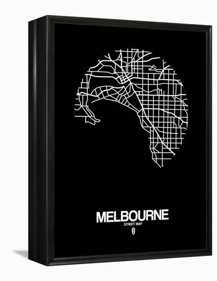 Melbourne Street Map Black-NaxArt-Framed Stretched Canvas