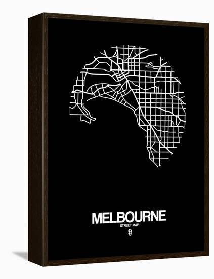 Melbourne Street Map Black-NaxArt-Framed Stretched Canvas