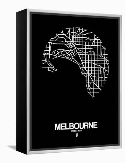 Melbourne Street Map Black-NaxArt-Framed Stretched Canvas