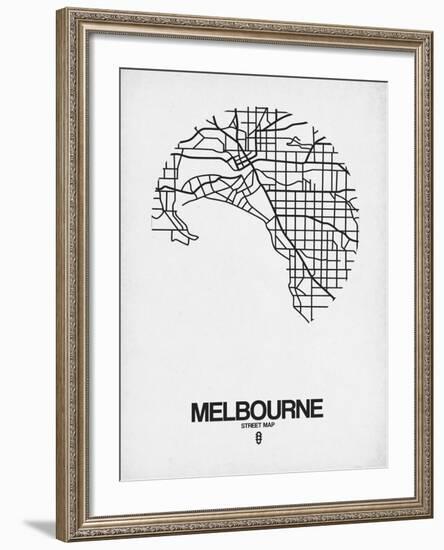 Melbourne Street Map White-NaxArt-Framed Art Print