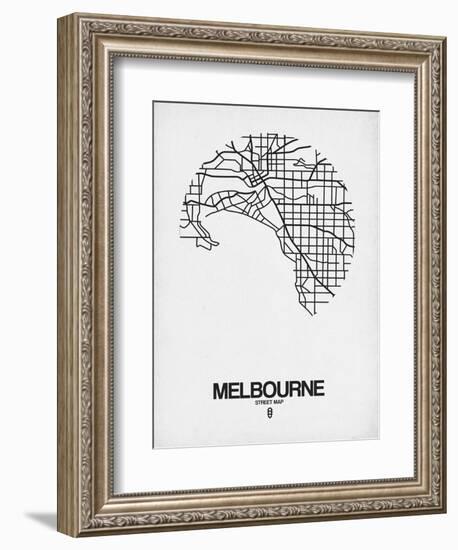 Melbourne Street Map White-NaxArt-Framed Art Print