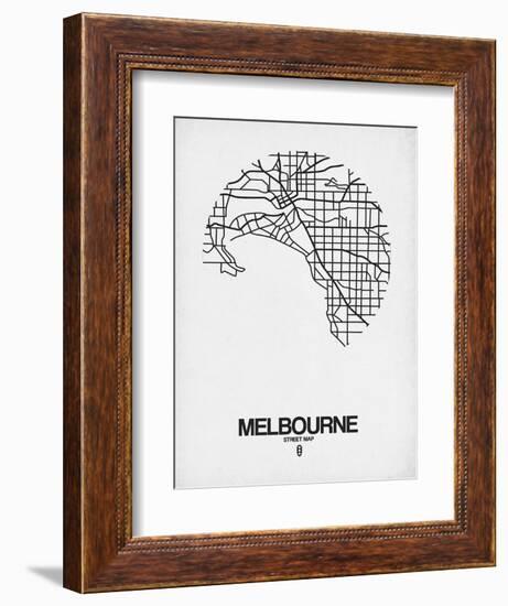 Melbourne Street Map White-NaxArt-Framed Art Print