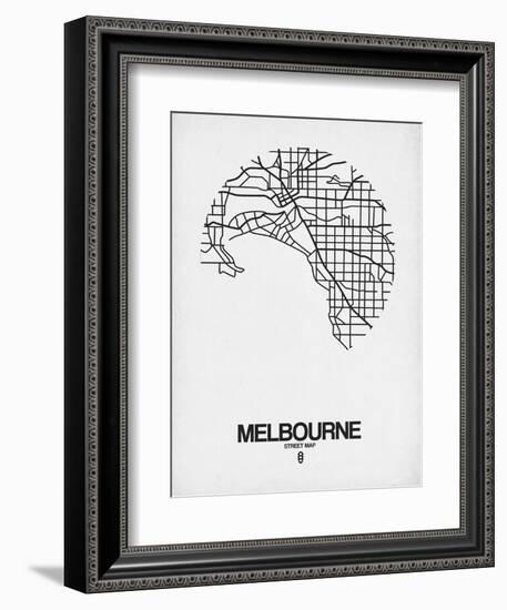 Melbourne Street Map White-NaxArt-Framed Art Print