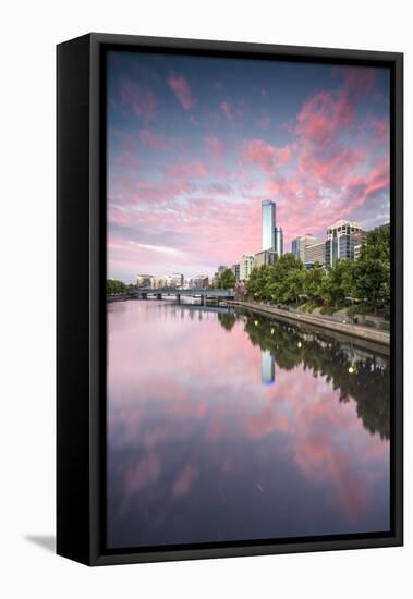 Melbourne, Victoria, Australia. Yarra River and City at Sunrise, with Rialto Towers on the Right-Matteo Colombo-Framed Premier Image Canvas