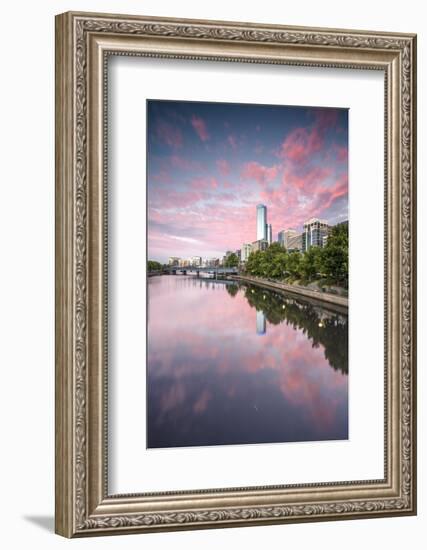 Melbourne, Victoria, Australia. Yarra River and City at Sunrise, with Rialto Towers on the Right-Matteo Colombo-Framed Photographic Print