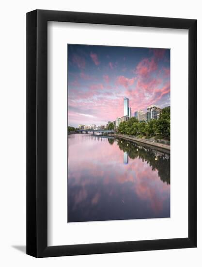 Melbourne, Victoria, Australia. Yarra River and City at Sunrise, with Rialto Towers on the Right-Matteo Colombo-Framed Photographic Print