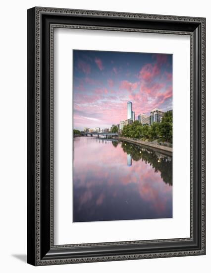 Melbourne, Victoria, Australia. Yarra River and City at Sunrise, with Rialto Towers on the Right-Matteo Colombo-Framed Photographic Print