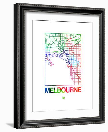 Melbourne Watercolor Street Map-NaxArt-Framed Premium Giclee Print