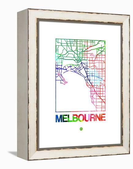 Melbourne Watercolor Street Map-NaxArt-Framed Stretched Canvas