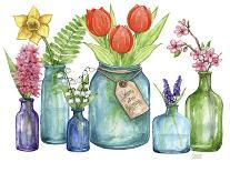 Welcome Friends Mason Jar of Daisies-Melinda Hipsher-Giclee Print