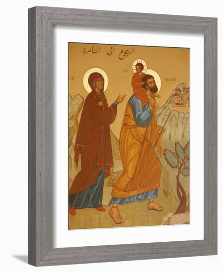 Melkite Icon of the Holy Family Returning to Nazareth, Nazareth, Galilee, Israel, Middle East-Godong-Framed Photographic Print