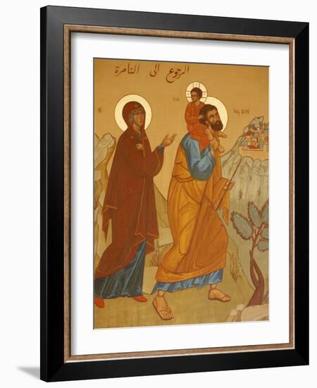 Melkite Icon of the Holy Family Returning to Nazareth, Nazareth, Galilee, Israel, Middle East-Godong-Framed Photographic Print