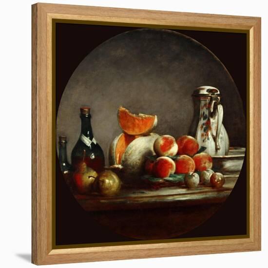 Melons, Pears, Peaches and Plums, or the Cut Melon-Jean-Baptiste Simeon Chardin-Framed Premier Image Canvas