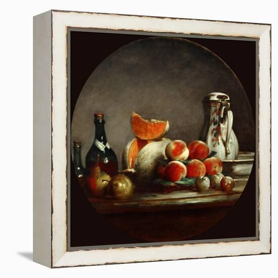 Melons, Pears, Peaches and Plums, or the Cut Melon-Jean-Baptiste Simeon Chardin-Framed Premier Image Canvas