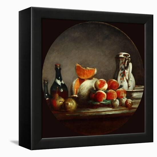 Melons, Pears, Peaches and Plums, or the Cut Melon-Jean-Baptiste Simeon Chardin-Framed Premier Image Canvas