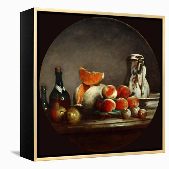 Melons, Pears, Peaches and Plums, or the Cut Melon-Jean-Baptiste Simeon Chardin-Framed Premier Image Canvas