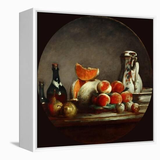 Melons, Pears, Peaches and Plums, or the Cut Melon-Jean-Baptiste Simeon Chardin-Framed Premier Image Canvas