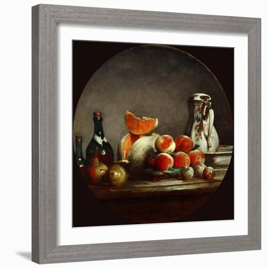 Melons, Pears, Peaches and Plums, or the Cut Melon-Jean-Baptiste Simeon Chardin-Framed Giclee Print
