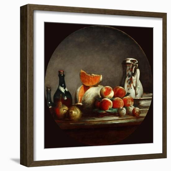 Melons, Pears, Peaches and Plums, or the Cut Melon-Jean-Baptiste Simeon Chardin-Framed Giclee Print