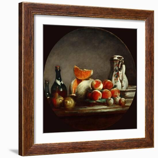 Melons, Pears, Peaches and Plums, or the Cut Melon-Jean-Baptiste Simeon Chardin-Framed Giclee Print