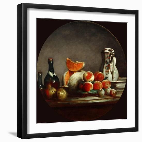 Melons, Pears, Peaches and Plums, or the Cut Melon-Jean-Baptiste Simeon Chardin-Framed Giclee Print