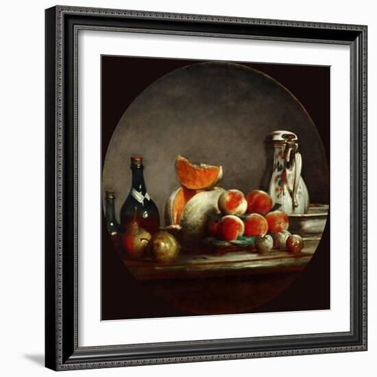 Melons, Pears, Peaches and Plums, or the Cut Melon-Jean-Baptiste Simeon Chardin-Framed Giclee Print