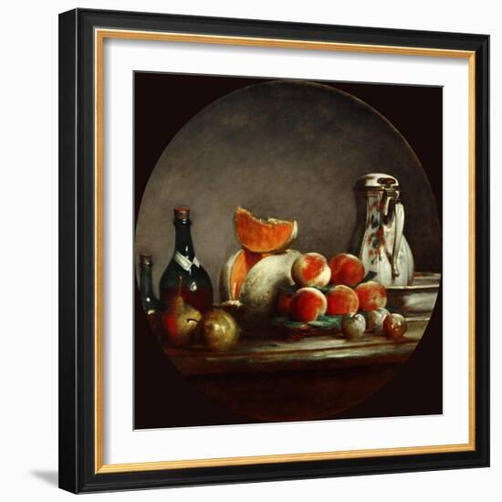 Melons, Pears, Peaches and Plums, or the Cut Melon-Jean-Baptiste Simeon Chardin-Framed Giclee Print