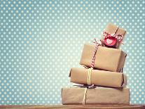 Handmade Gift Boxes over Polka Dots Background-Melpomene-Photographic Print