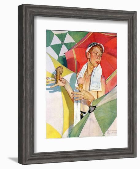 "Melting Ice Cream" or "Joys of Summer", July 13,1940-Norman Rockwell-Framed Giclee Print