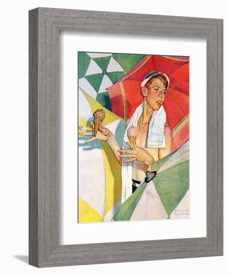 "Melting Ice Cream" or "Joys of Summer", July 13,1940-Norman Rockwell-Framed Giclee Print