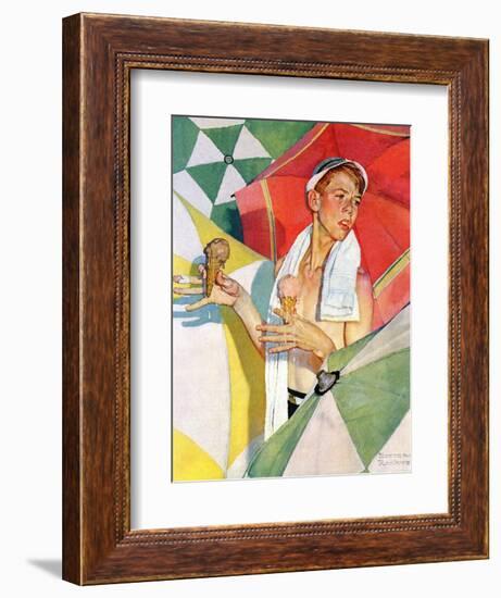 "Melting Ice Cream" or "Joys of Summer", July 13,1940-Norman Rockwell-Framed Giclee Print