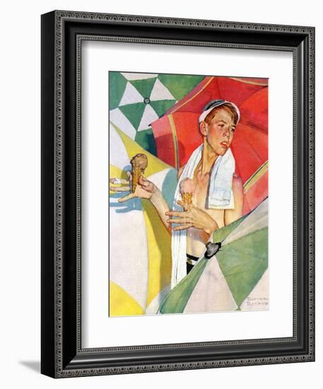 "Melting Ice Cream" or "Joys of Summer", July 13,1940-Norman Rockwell-Framed Giclee Print