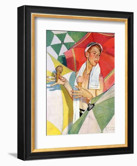 "Melting Ice Cream" or "Joys of Summer", July 13,1940-Norman Rockwell-Framed Giclee Print