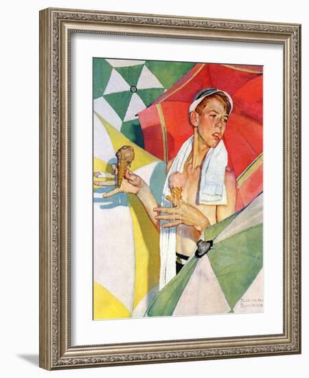 "Melting Ice Cream" or "Joys of Summer", July 13,1940-Norman Rockwell-Framed Giclee Print