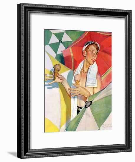 "Melting Ice Cream" or "Joys of Summer", July 13,1940-Norman Rockwell-Framed Giclee Print