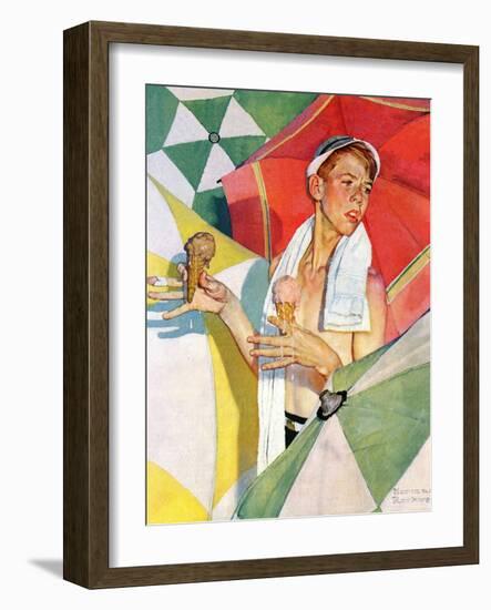 "Melting Ice Cream" or "Joys of Summer", July 13,1940-Norman Rockwell-Framed Giclee Print