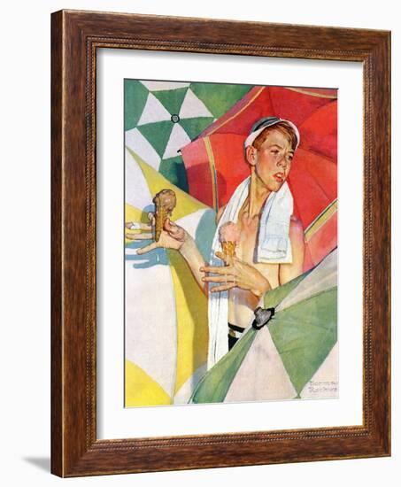 "Melting Ice Cream" or "Joys of Summer", July 13,1940-Norman Rockwell-Framed Giclee Print