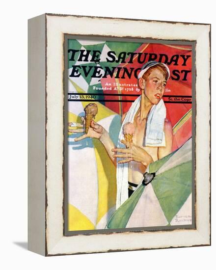 "Melting Ice Cream" or "Joys of Summer" Saturday Evening Post Cover, July 13,1940-Norman Rockwell-Framed Premier Image Canvas