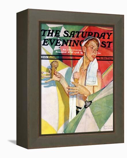 "Melting Ice Cream" or "Joys of Summer" Saturday Evening Post Cover, July 13,1940-Norman Rockwell-Framed Premier Image Canvas