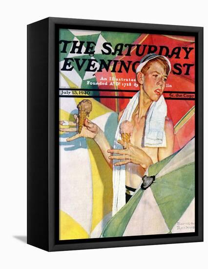 "Melting Ice Cream" or "Joys of Summer" Saturday Evening Post Cover, July 13,1940-Norman Rockwell-Framed Premier Image Canvas