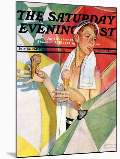 "Melting Ice Cream" or "Joys of Summer" Saturday Evening Post Cover, July 13,1940-Norman Rockwell-Mounted Premium Giclee Print