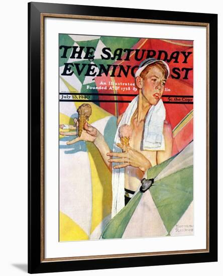 "Melting Ice Cream" or "Joys of Summer" Saturday Evening Post Cover, July 13,1940-Norman Rockwell-Framed Giclee Print