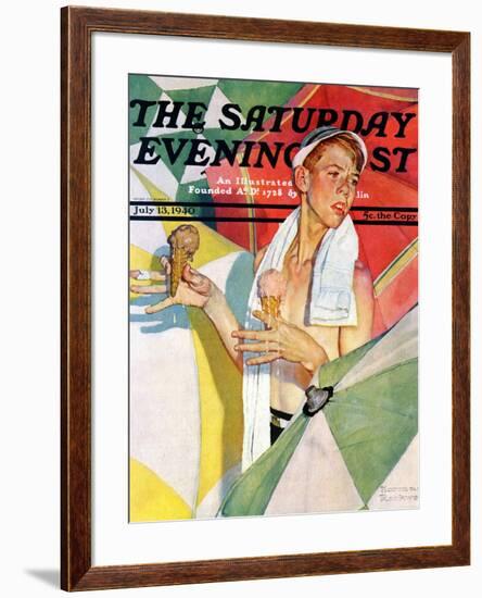 "Melting Ice Cream" or "Joys of Summer" Saturday Evening Post Cover, July 13,1940-Norman Rockwell-Framed Giclee Print