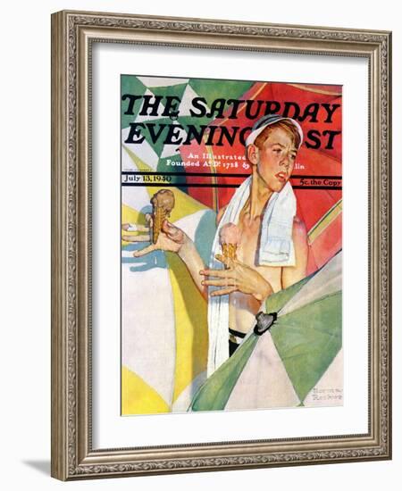 "Melting Ice Cream" or "Joys of Summer" Saturday Evening Post Cover, July 13,1940-Norman Rockwell-Framed Giclee Print