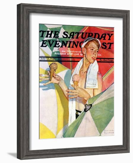 "Melting Ice Cream" or "Joys of Summer" Saturday Evening Post Cover, July 13,1940-Norman Rockwell-Framed Giclee Print