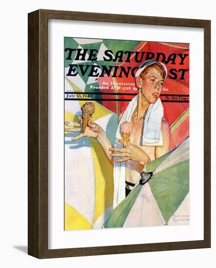 "Melting Ice Cream" or "Joys of Summer" Saturday Evening Post Cover, July 13,1940-Norman Rockwell-Framed Giclee Print