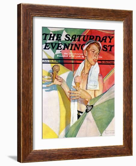 "Melting Ice Cream" or "Joys of Summer" Saturday Evening Post Cover, July 13,1940-Norman Rockwell-Framed Giclee Print